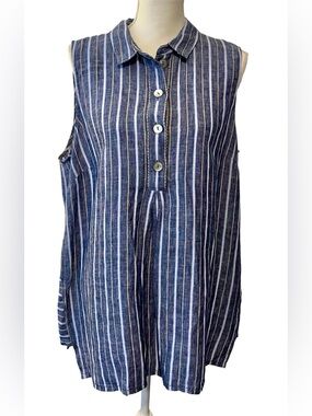 Like New J. Jill I Love Linen Striped Sleeveless Tunic Top. Blue/White. Sz XLP